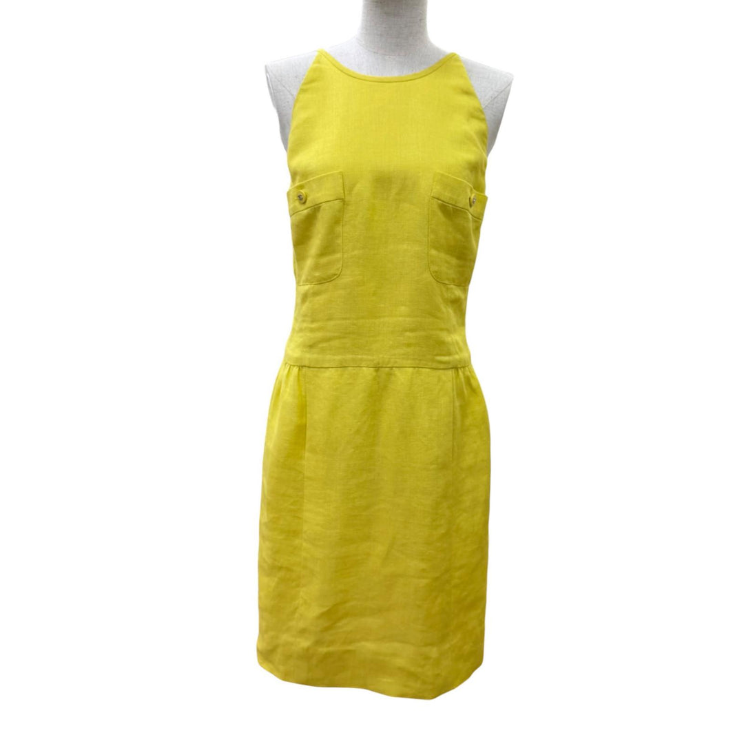 Great CHANEL one piece COCO Mark yellow linen Women 38 96P P07000V04682