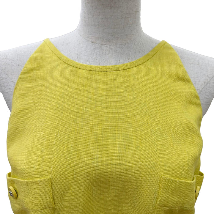 Great CHANEL one piece COCO Mark yellow linen Women 38 96P P07000V04682