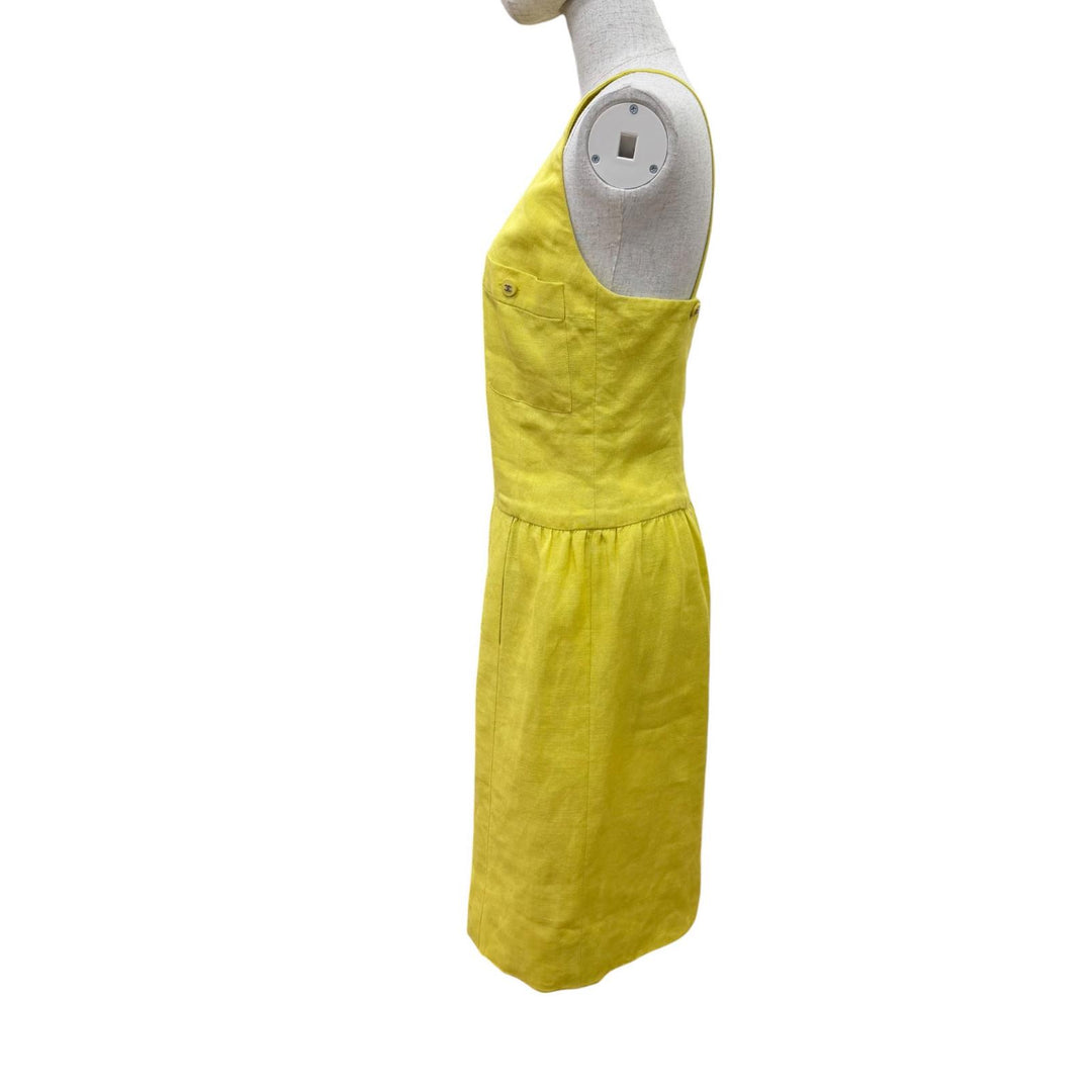 Great CHANEL one piece COCO Mark yellow linen Women 38 96P P07000V04682
