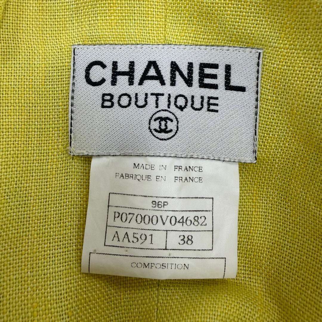 Great CHANEL one piece COCO Mark yellow linen Women 38 96P P07000V04682