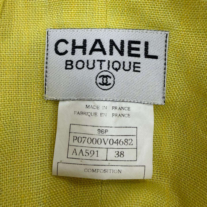Great CHANEL one piece COCO Mark yellow linen Women 38 96P P07000V04682