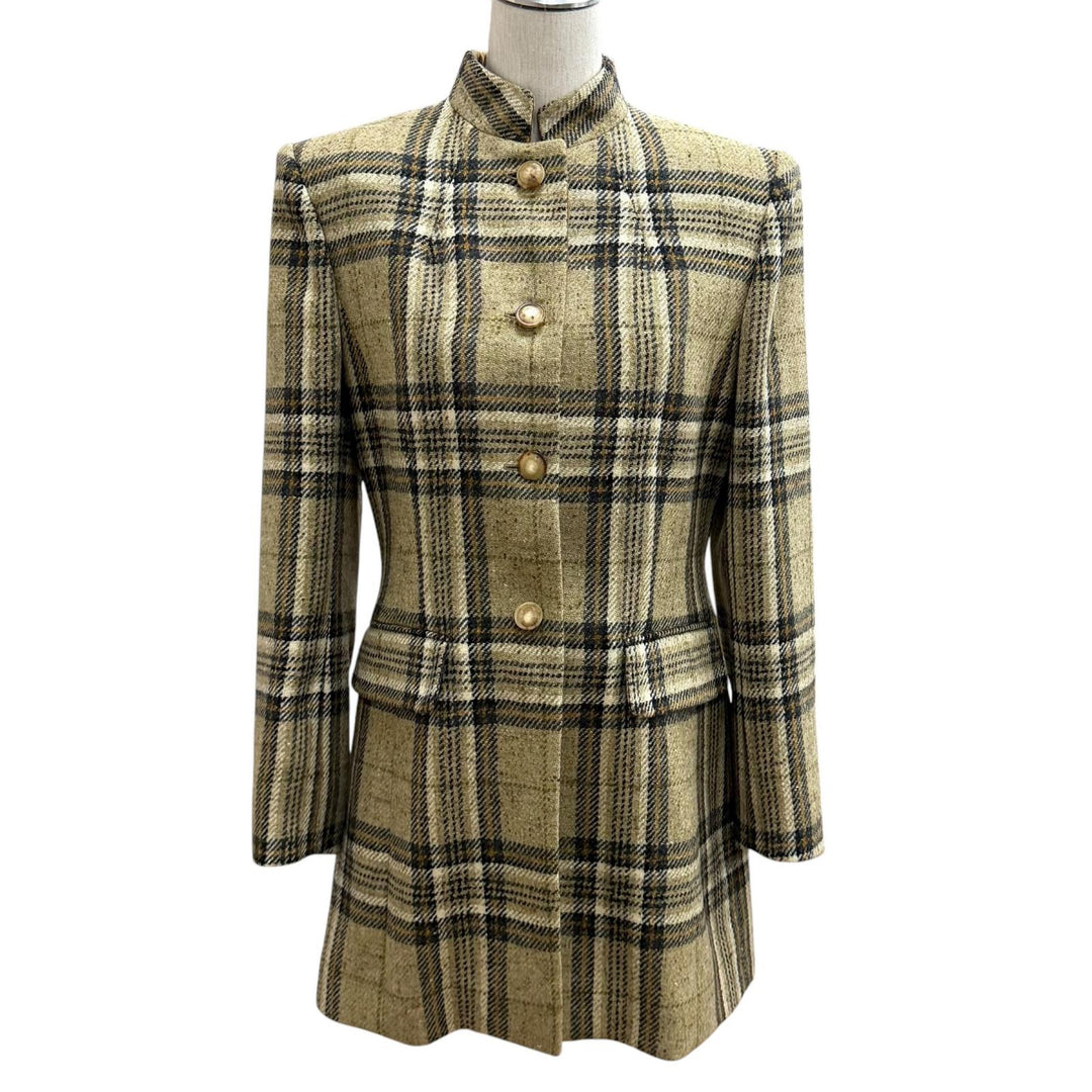 Pristine HERMES Jacket Deadstock Check Tweed Long Multi wool Women 42