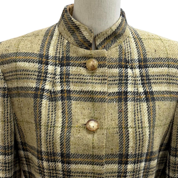 Pristine HERMES Jacket Deadstock Check Tweed Long Multi wool Women 42