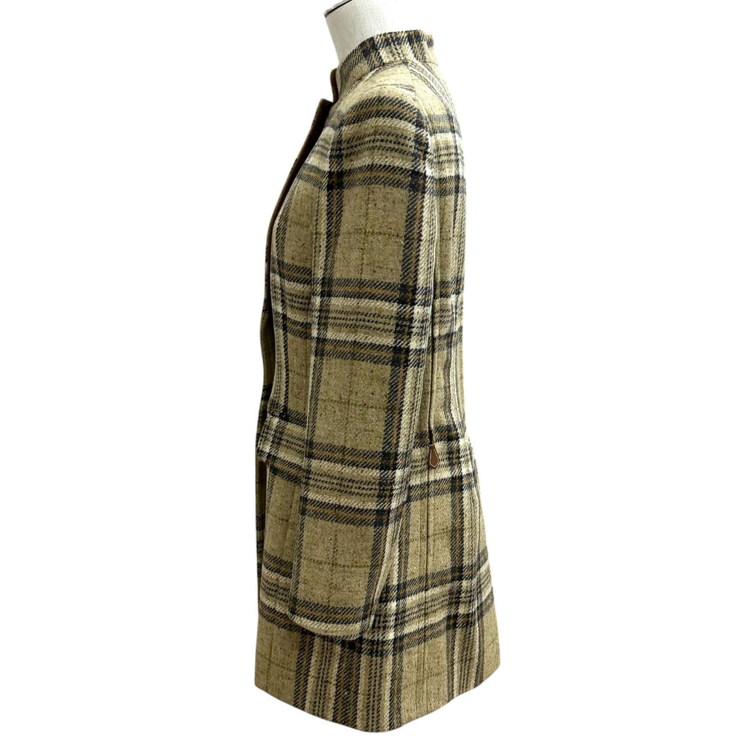 Pristine HERMES Jacket Deadstock Check Tweed Long Multi wool Women 42