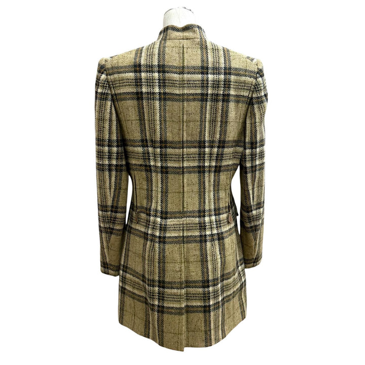 Pristine HERMES Jacket Deadstock Check Tweed Long Multi wool Women 42