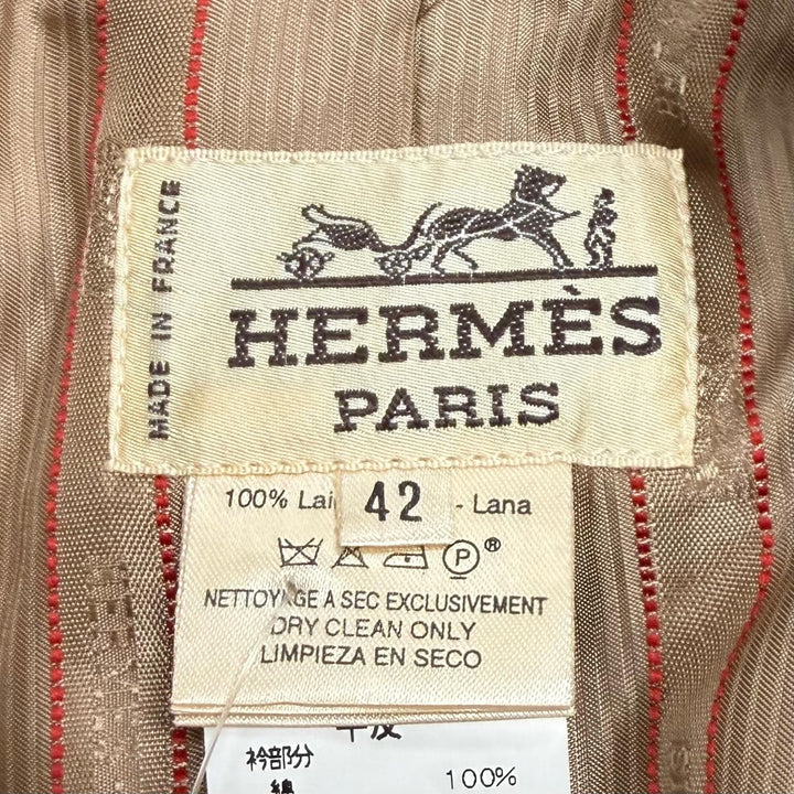 Pristine HERMES Jacket Deadstock Check Tweed Long Multi wool Women 42