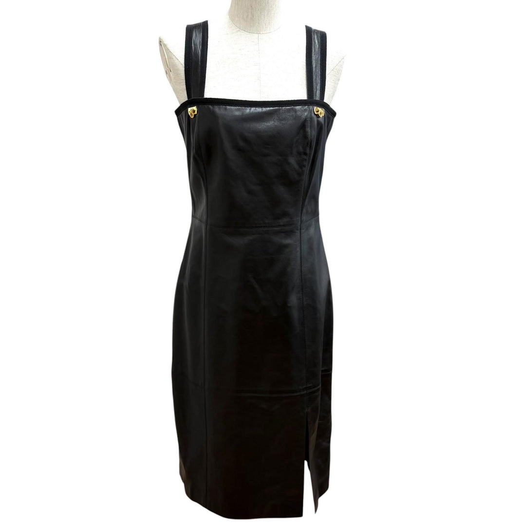 Excellent Salvatore Ferragamo one piece Gancini Sleeveless Leather black 42
