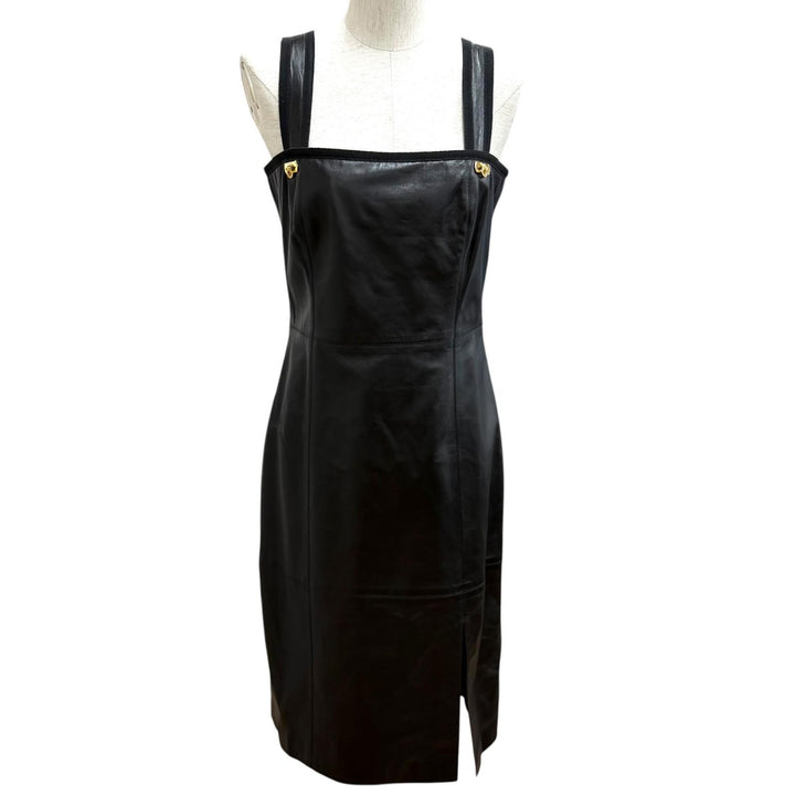 Excellent Salvatore Ferragamo one piece Gancini Sleeveless Leather black 42