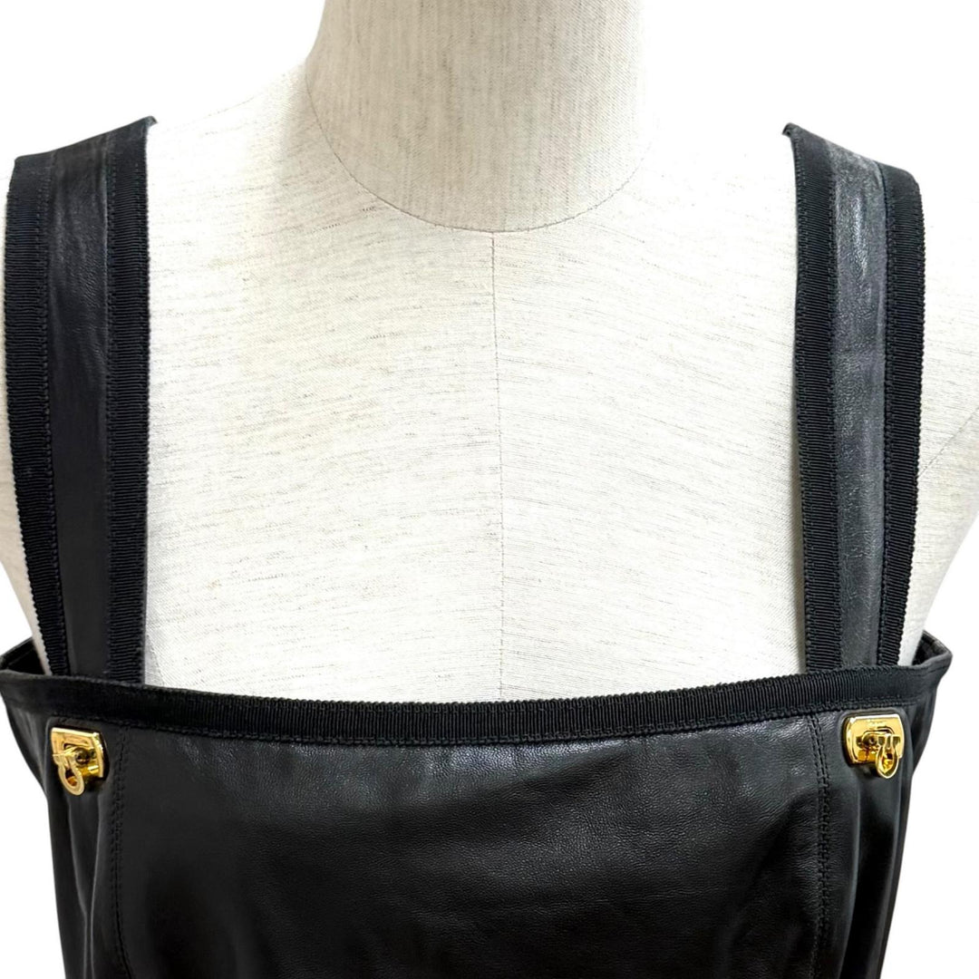 Excellent Salvatore Ferragamo one piece Gancini Sleeveless Leather black 42