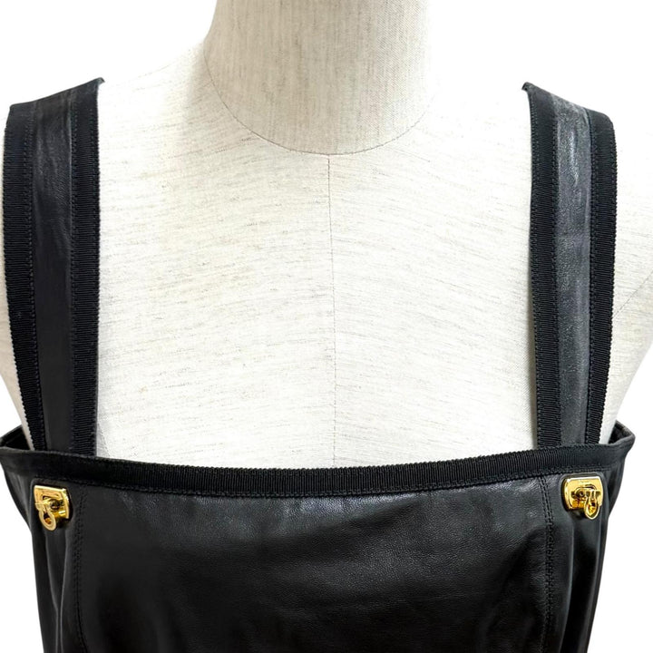 Excellent Salvatore Ferragamo one piece Gancini Sleeveless Leather black 42