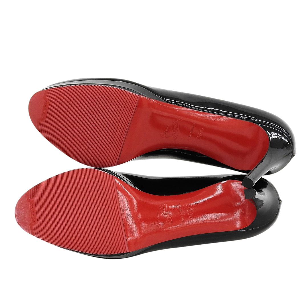 Pristine Christian Louboutin pumps Red sole high heels black Patent leather 38.5