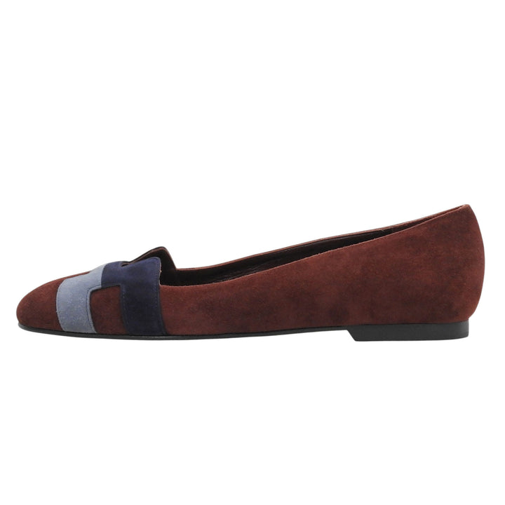 Pristine HERMES pumps H motif flat Bordeaux Suede leather Women 36.5