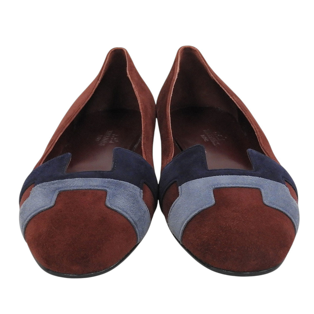 Pristine HERMES pumps H motif flat Bordeaux Suede leather Women 36.5