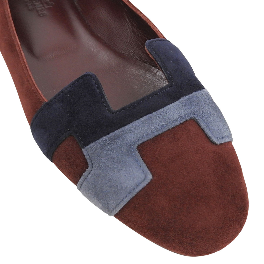 Pristine HERMES pumps H motif flat Bordeaux Suede leather Women 36.5