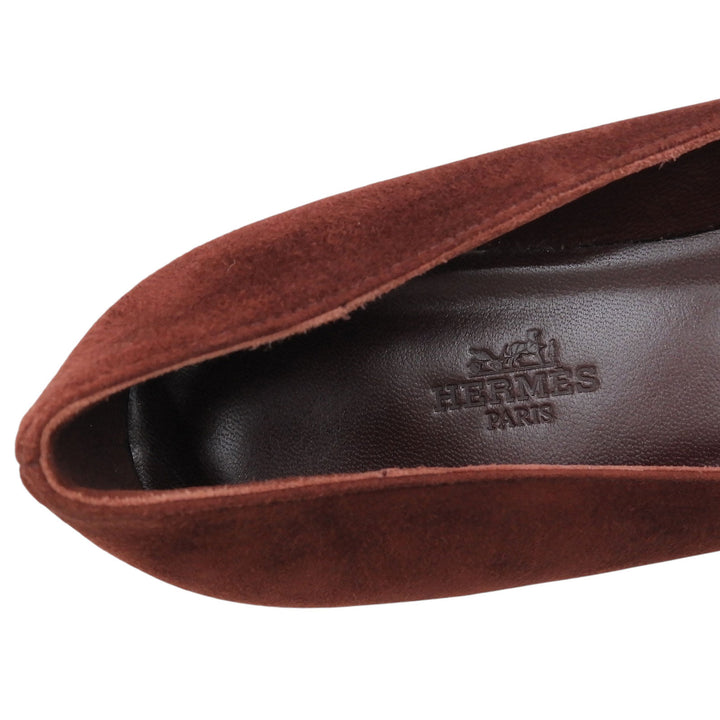 Pristine HERMES pumps H motif flat Bordeaux Suede leather Women 36.5