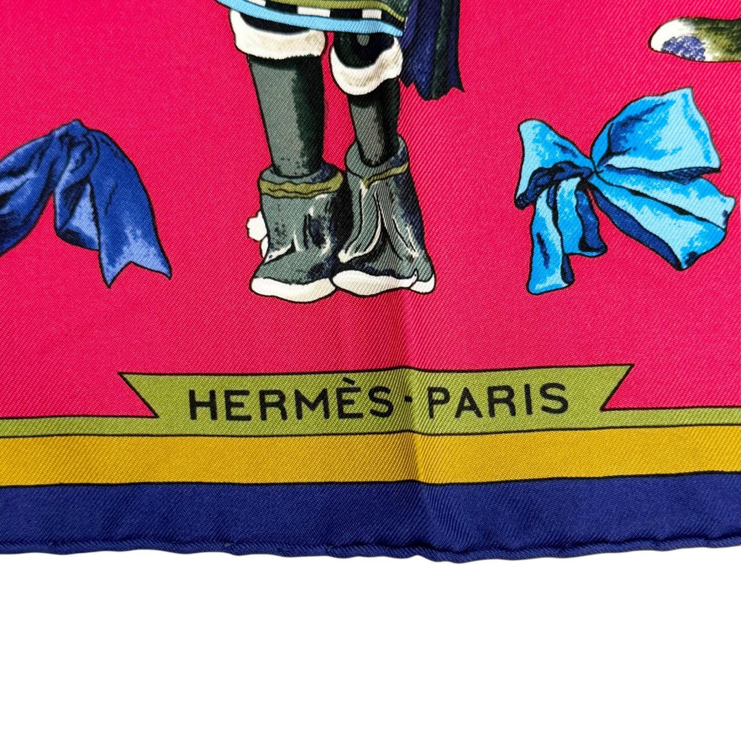 Excellent HERMES scarf Kachinas Hopi tribe Kale 90 Red series silk Women