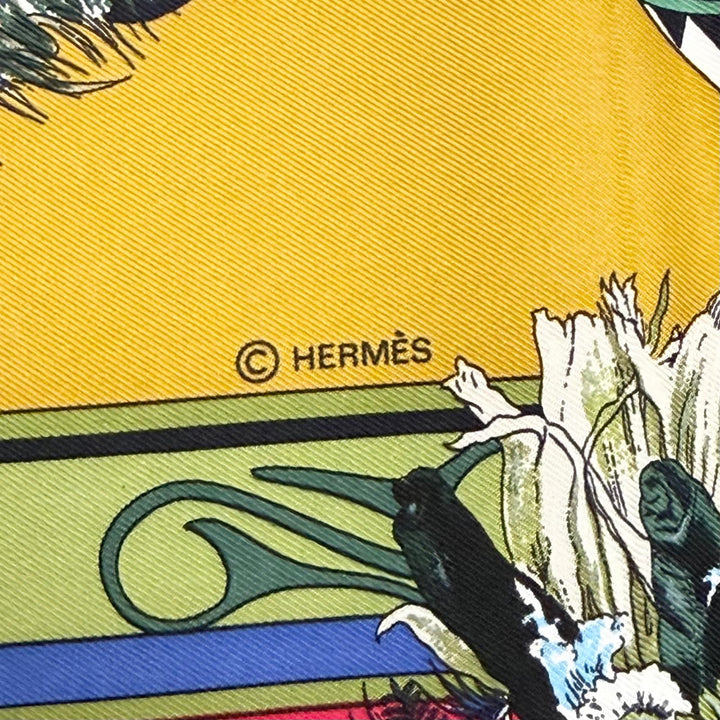 Excellent HERMES scarf Kachinas Hopi tribe Kale 90 Red series silk Women