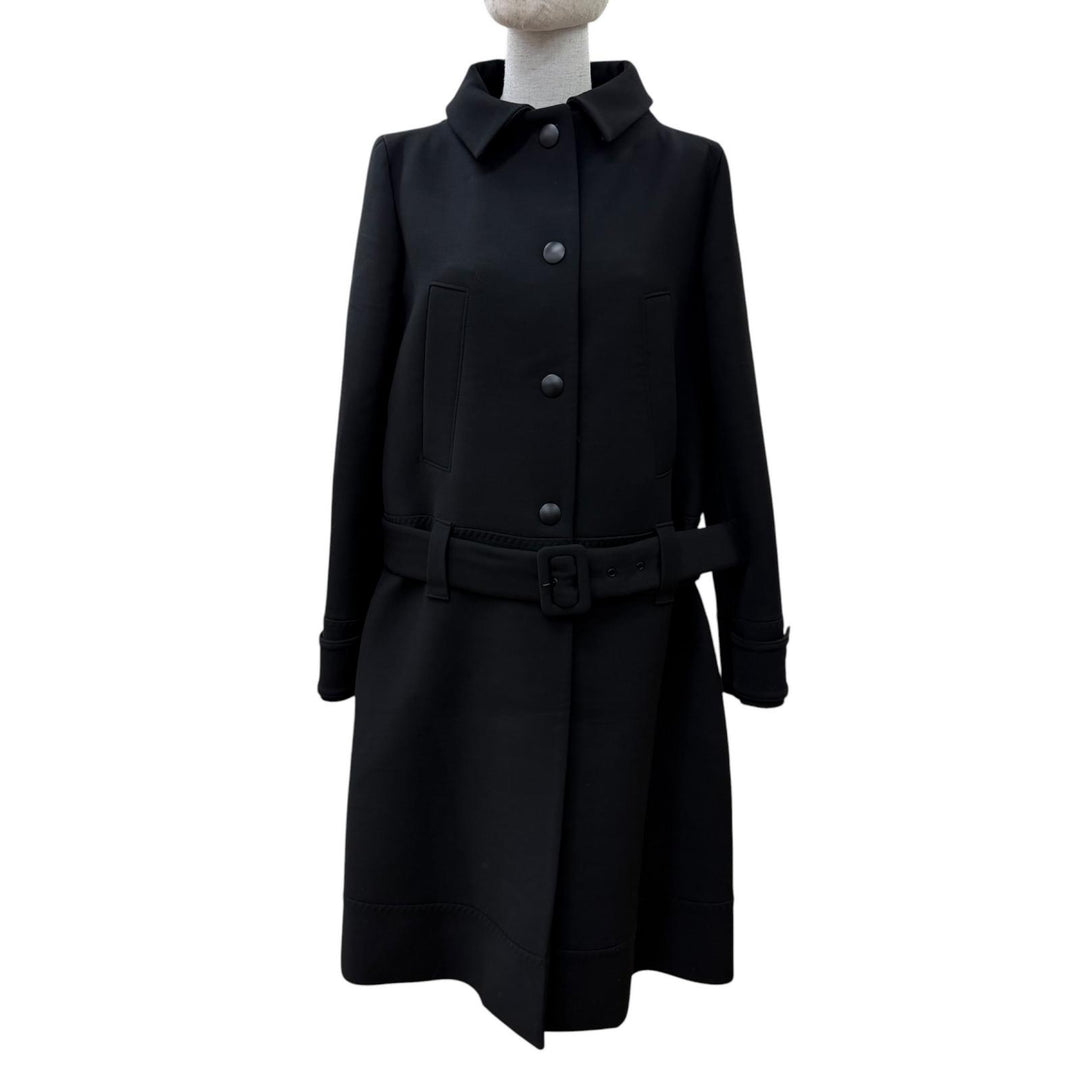 Excellent PRADA coat Belted 2-way collarless jacket black wool 40 P644IH S182
