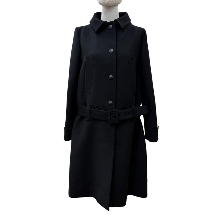 Excellent PRADA coat Belted 2-way collarless jacket black wool 40 P644IH S182