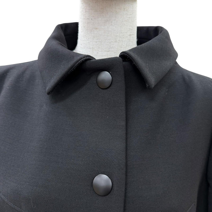 Excellent PRADA coat Belted 2-way collarless jacket black wool 40 P644IH S182