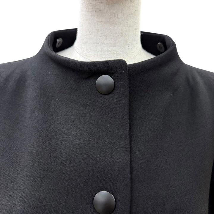 Excellent PRADA coat Belted 2-way collarless jacket black wool 40 P644IH S182