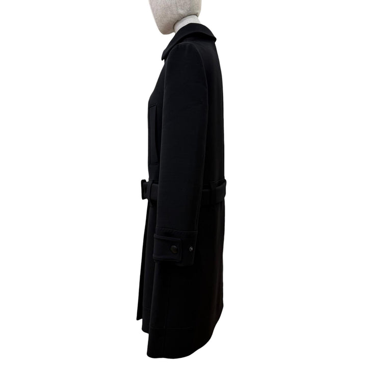 Excellent PRADA coat Belted 2-way collarless jacket black wool 40 P644IH S182