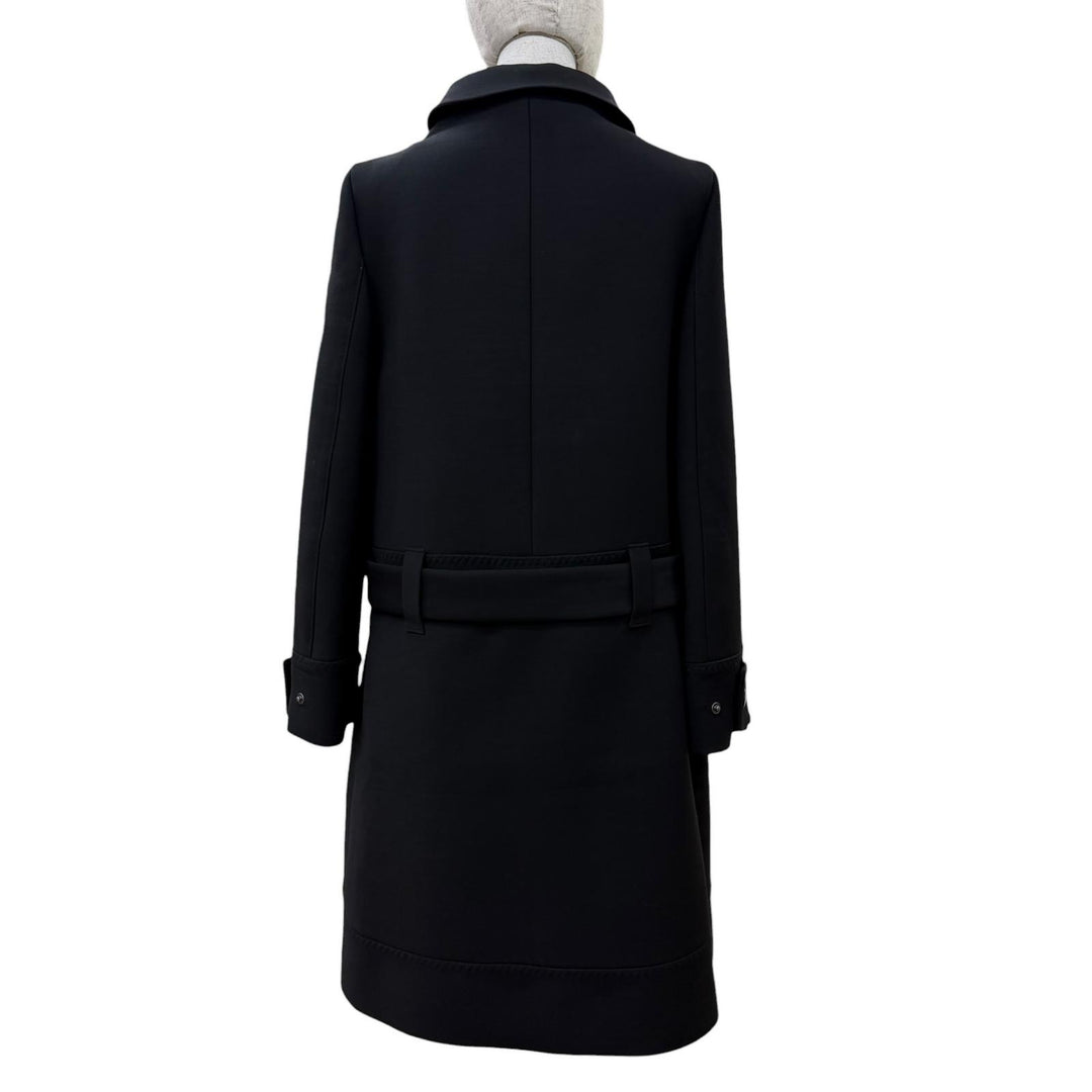 Excellent PRADA coat Belted 2-way collarless jacket black wool 40 P644IH S182