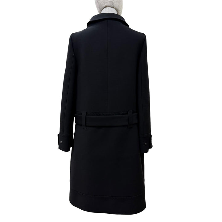 Excellent PRADA coat Belted 2-way collarless jacket black wool 40 P644IH S182