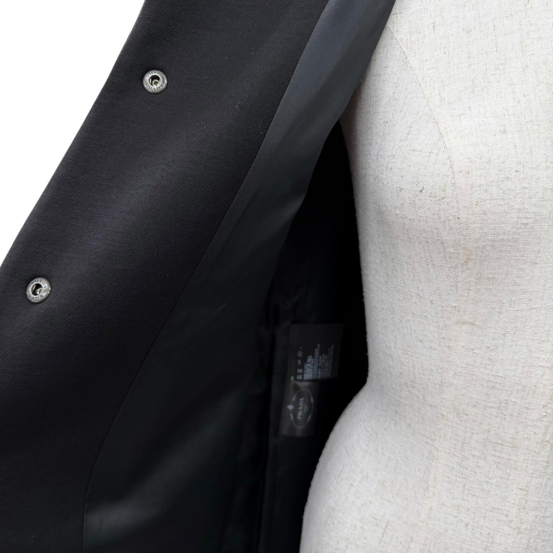 Excellent PRADA coat Belted 2-way collarless jacket black wool 40 P644IH S182