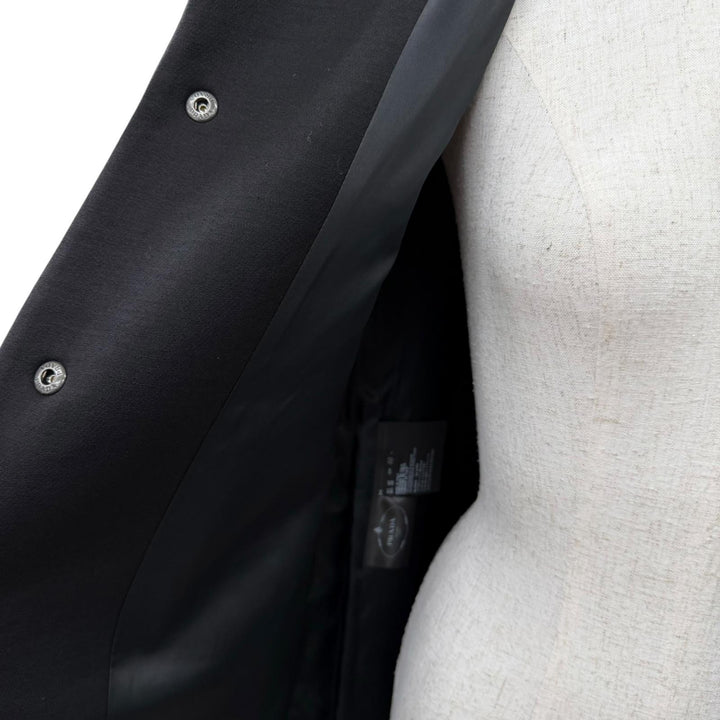 Excellent PRADA coat Belted 2-way collarless jacket black wool 40 P644IH S182