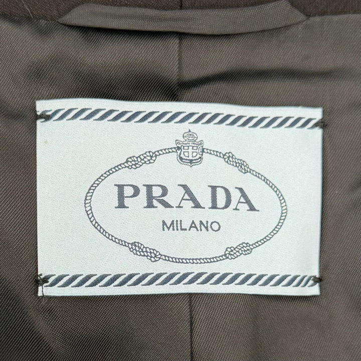 Excellent PRADA coat Belted 2-way collarless jacket black wool 40 P644IH S182