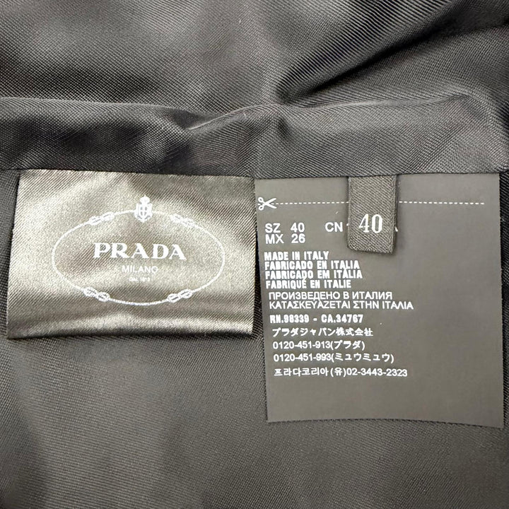 Excellent PRADA coat Belted 2-way collarless jacket black wool 40 P644IH S182