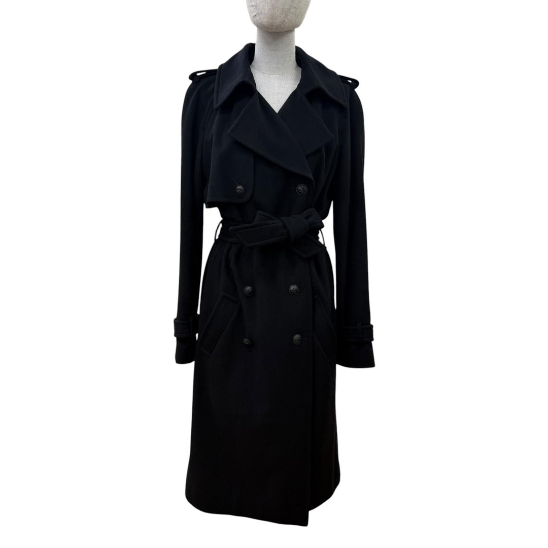 Excellent CHANEL coat COCO Mark Button black cashmere 40 04A P24402