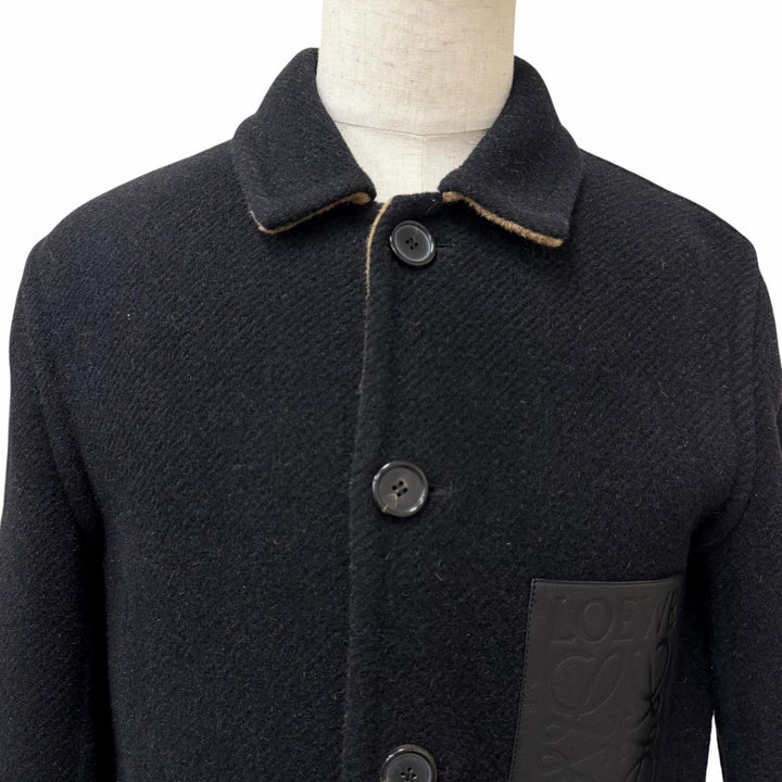 Excellent LOEWE Jacket Anagram Leather Patchwork black wool mens