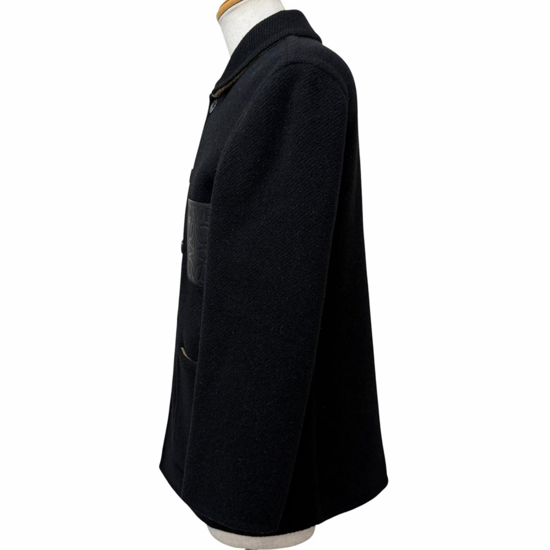Excellent LOEWE Jacket Anagram Leather Patchwork black wool mens