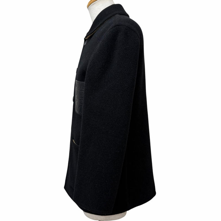 Excellent LOEWE Jacket Anagram Leather Patchwork black wool mens