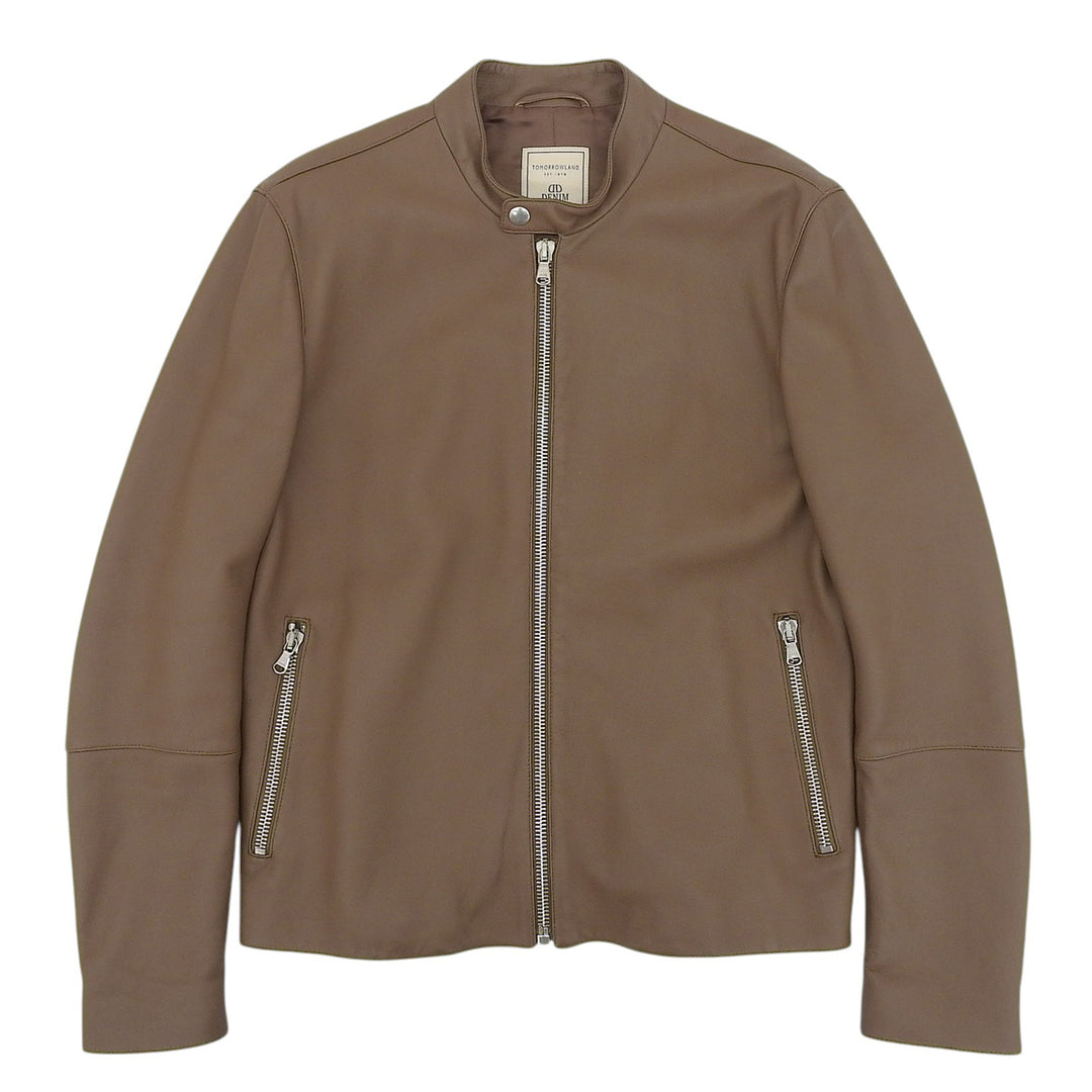 Great TOMORROWLAND Leather jacket Stand Collar Single Brown Sheep mens 46