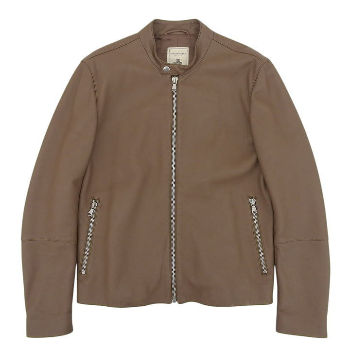 Great TOMORROWLAND Leather jacket Stand Collar Single Brown Sheep mens 46