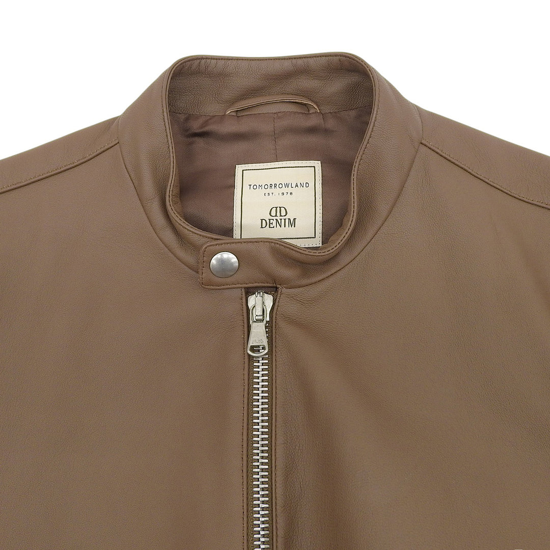 Great TOMORROWLAND Leather jacket Stand Collar Single Brown Sheep mens 46