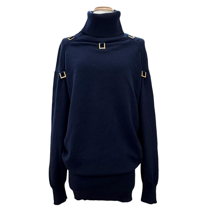 Excellent LOUIS VUITTON one piece D-ring turtleneck knit Navy cashmere Women S