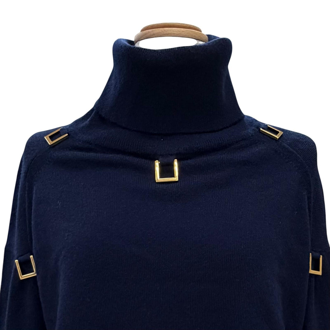 Excellent LOUIS VUITTON one piece D-ring turtleneck knit Navy cashmere Women S