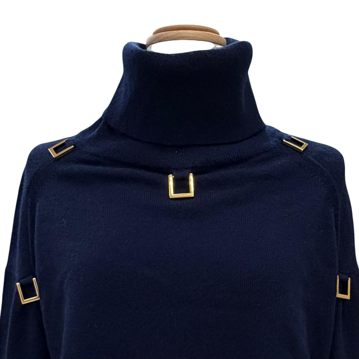 Excellent LOUIS VUITTON one piece D-ring turtleneck knit Navy cashmere Women S