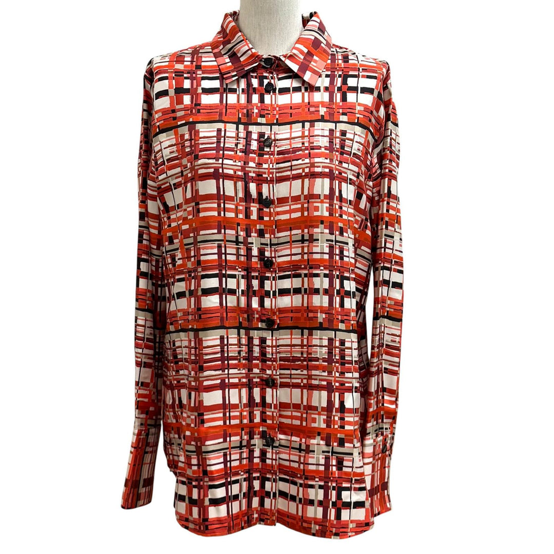 Excellent FERRAGAMO Long sleeve shirt Logo button, all-over pattern silk 42