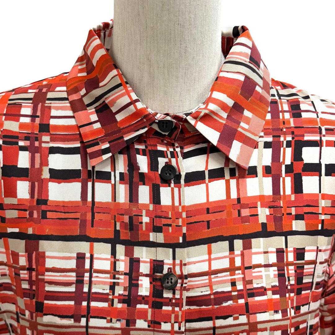 Excellent FERRAGAMO Long sleeve shirt Logo button, all-over pattern silk 42