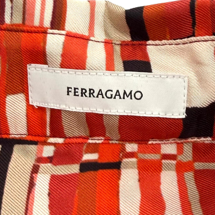 Excellent FERRAGAMO Long sleeve shirt Logo button, all-over pattern silk 42
