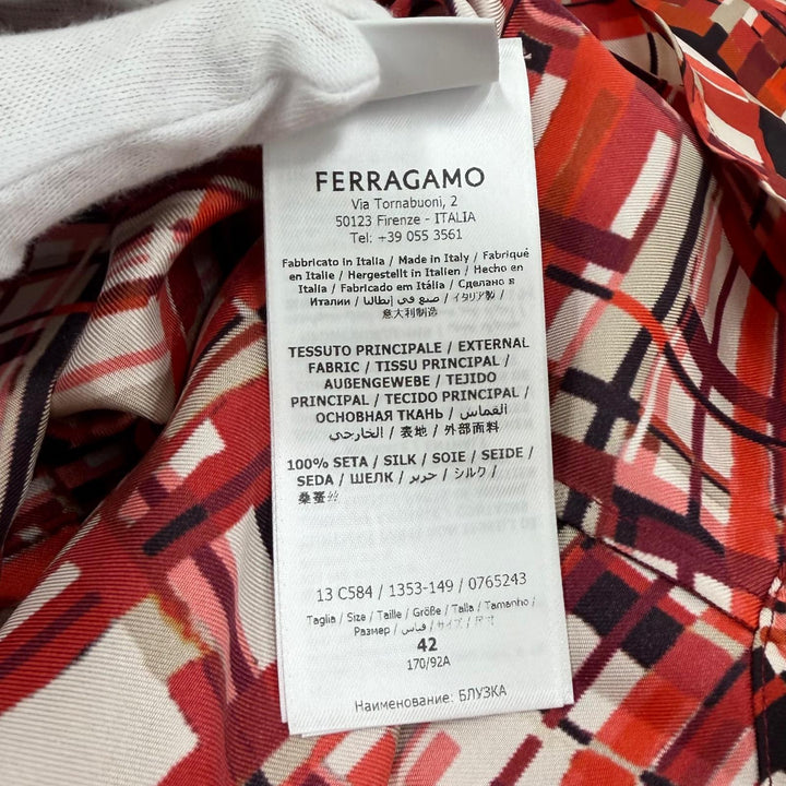 Excellent FERRAGAMO Long sleeve shirt Logo button, all-over pattern silk 42