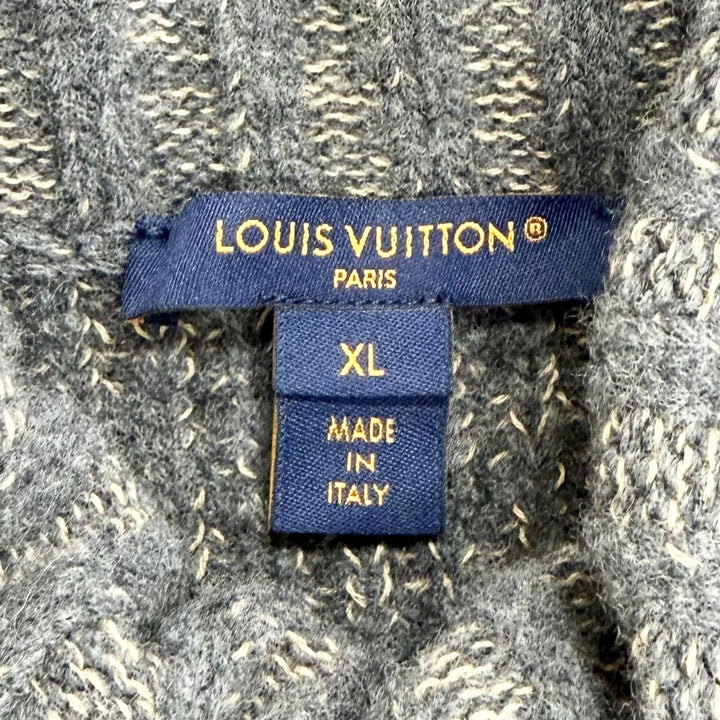 Excellent LOUIS VUITTON LV logo leather patch high-neck ribbed knit XL