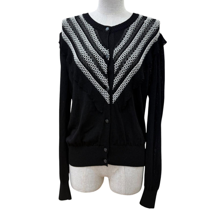 Excellent CHANEL cardigan Front design long-sleeved knit black Viscose Women 42