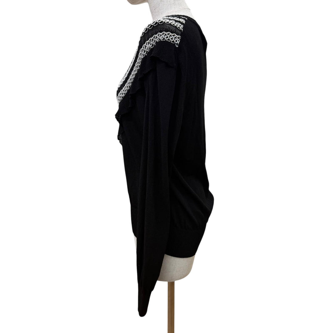 Excellent CHANEL cardigan Front design long-sleeved knit black Viscose Women 42