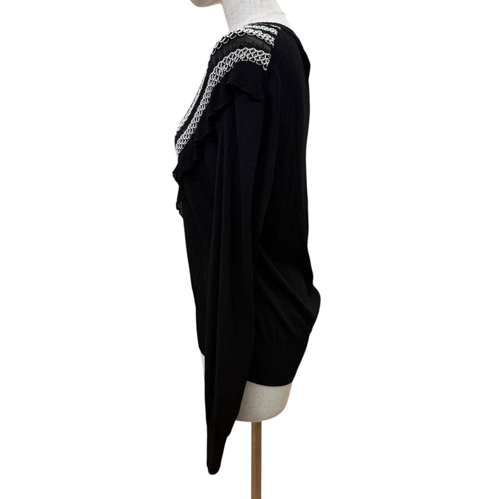 Excellent CHANEL cardigan Front design long-sleeved knit black Viscose Women 42